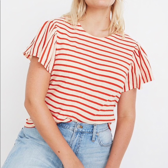 Madewell Tops - NWT Madewell flutter sleeve Yorktown stripe tee L